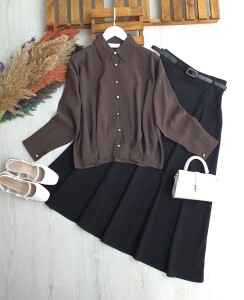 DEYG PENS DETAYLI METAL DÜĞMELİ GÖMLEK B5-3-5658-37-KAHVE - 