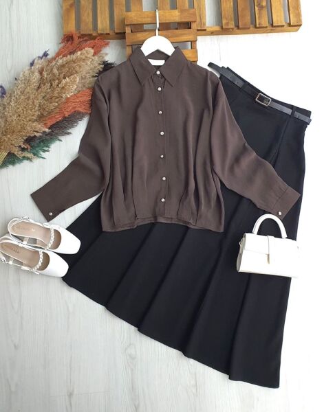 DEYG PENS DETAYLI METAL DÜĞMELİ GÖMLEK B5-3-5658-37-KAHVE - 1