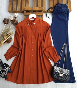 DEYGE YAKA TAŞLI GÖMLEK TUNİK A10-1-23353-17-TABA - 