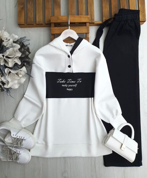 DINES YAZILI GARNİLİ KAPŞONLU TUNİK 5646-01-SİYAH - 1