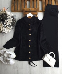 DİNS KAPŞONLU DÜĞMELİ SAKAL İPLİK KAP 3221-01-SİYAH - 1