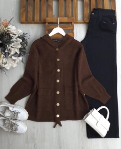 DİNS KAPŞONLU DÜĞMELİ SAKAL İPLİK KAP 3221-37-KAHVE - 1