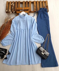 DOLSE YAKA FIRFIRLI SALAŞ AYROBİN TUNİK B9-1-5279-13-BEBE MAVİSİ - 