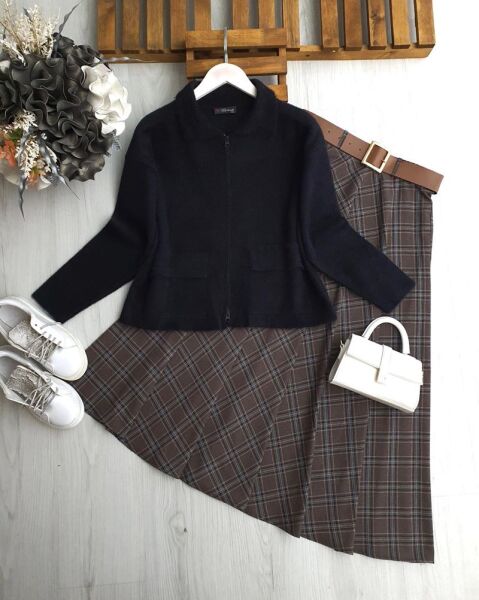 DONY ÇİFT CEP FERMUARLI ANGORA KISA HIRKA 8165-01-SİYAH - 1