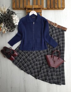 DONY ÇİFT CEP FERMUARLI ANGORA KISA HIRKA 8165-12-LACİVERT - 