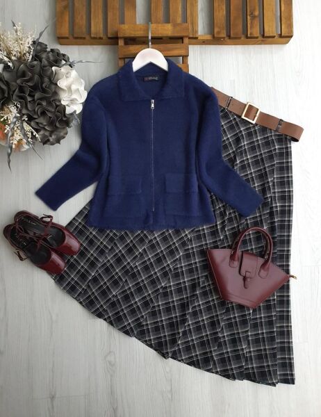 DONY ÇİFT CEP FERMUARLI ANGORA KISA HIRKA 8165-12-LACİVERT - 1