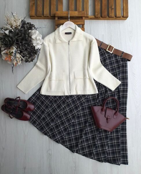 DONY ÇİFT CEP FERMUARLI ANGORA KISA HIRKA 8165-34-BEJ - 1