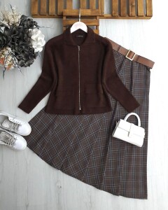 DONY ÇİFT CEP FERMUARLI ANGORA KISA HIRKA 8165-37-KAHVE - 
