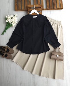 DOPLQ BALON KOL GÜPÜRLÜ BEBE YAKA GÖMLEK 5718-01-SİYAH - 