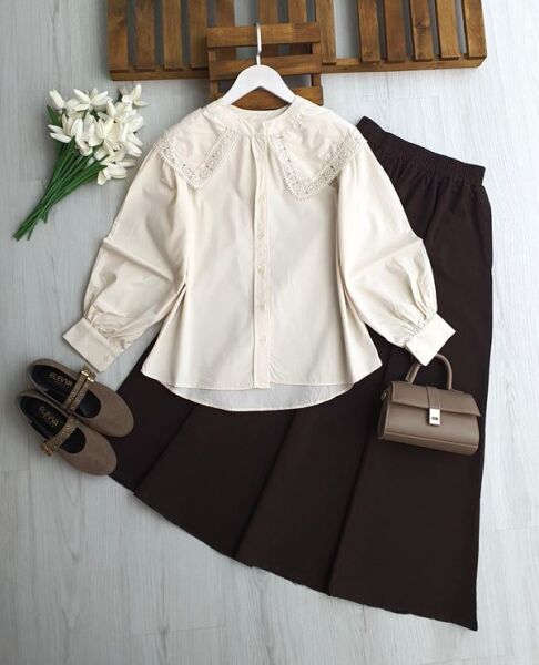 DOPLQ BALON KOL GÜPÜRLÜ BEBE YAKA GÖMLEK 5718-34-BEJ - 1