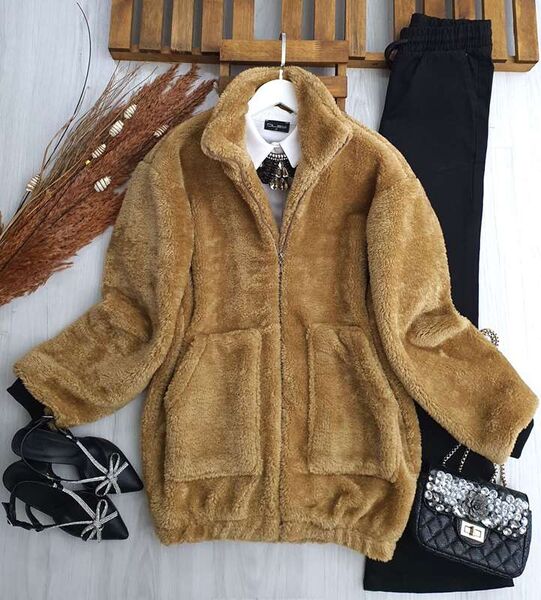 DORVA YAN CEPLİ ASTARLI PELUŞ KAP MONT A10-2-3187-43-CAMEL - 1