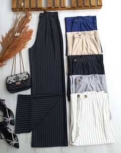 DOYUS ÇİFT DÜĞMELİ ÇİZGİLİ BOL PAÇA PANTOLON B8-5-23358-01-SİYAH - 1