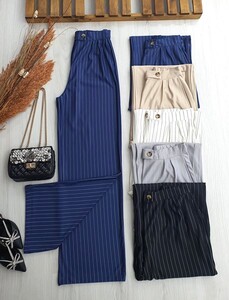 DOYUS ÇİFT DÜĞMELİ ÇİZGİLİ BOL PAÇA PANTOLON B8-5-23358-12-LACİVERT - 