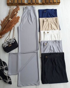 DOYUS ÇİFT DÜĞMELİ ÇİZGİLİ BOL PAÇA PANTOLON B8-5-23358-26-GRİ - 