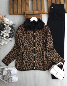 DUFSA KÜRK YAKA LEOPAR TRİKO HIRKA B6-1-3218-35-LEOPAR - 1