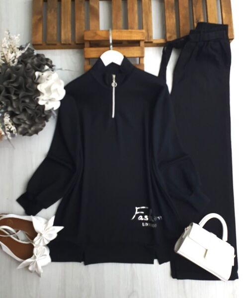 DULHE YARIM FERMUARLI ALTI BASKILI TUNİK 5630-01-SİYAH - 1