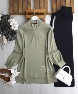 DULHE YARIM FERMUARLI ALTI BASKILI TUNİK 5630-07-YEŞİL - 1