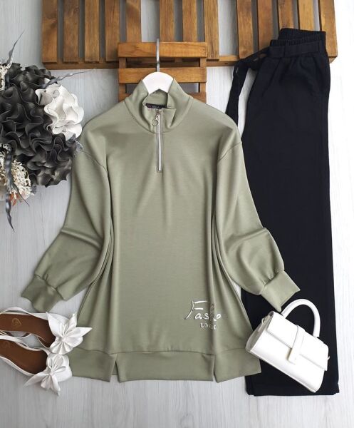 DULHE YARIM FERMUARLI ALTI BASKILI TUNİK 5630-07-YEŞİL - 1