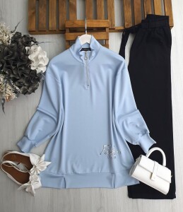 DULHE YARIM FERMUARLI ALTI BASKILI TUNİK 5630-10-MAVİ - 1