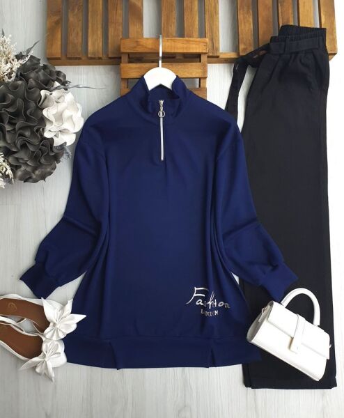 DULHE YARIM FERMUARLI ALTI BASKILI TUNİK 5630-12-LACİVERT - 1