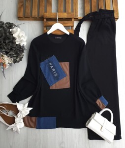 DUNVA DERİ VE KOT GARNİLİ TUNİK 5622-01-SİYAH - 