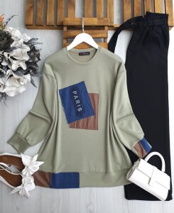 DUNVA DERİ VE KOT GARNİLİ TUNİK 5622-07-YEŞİL - 1