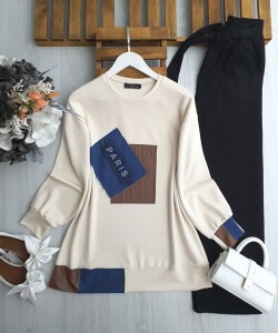 DUNVA DERİ VE KOT GARNİLİ TUNİK 5622-34-BEJ - 