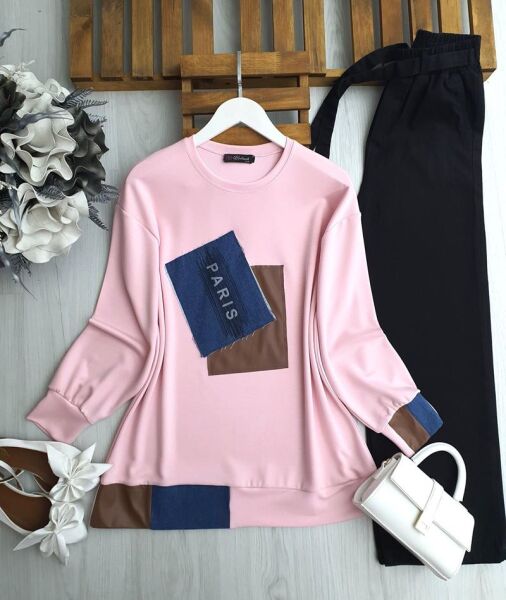 DUNVA DERİ VE KOT GARNİLİ TUNİK 5622-47-PEMBE - 1