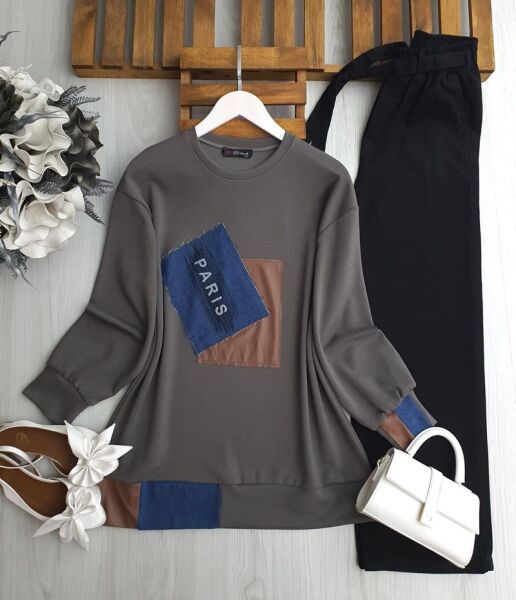 DUNVA DERİ VE KOT GARNİLİ TUNİK 5622-58-FÜME - 1