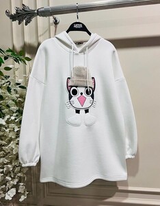 EGAW BERELİ KEDİ NAKIŞLI ÜÇ İPLİK SWEAT B11-4-5393-20-BEYAZ - 