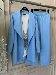 EGEN TAŞ İŞLEMELİ CEKET PANTOLON TAKIM B10-2-1512-13-BEBE MAVİ - 1
