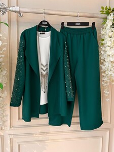 EGEN TAŞ İŞLEMELİ CEKET PANTOLON TAKIM B10-2-1512-27-ZÜMRÜT - 1