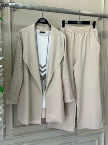EGEN TAŞ İŞLEMELİ CEKET PANTOLON TAKIM C13-1512-34-BEJ - 