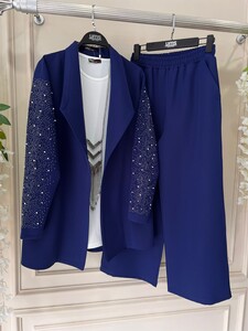 EGEN TAŞ İŞLEMELİ CEKET PANTOLON TAKIM C13-1512-83-AÇIK LACİVERT - 