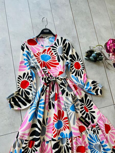 EKİNEZYA DESENLİ MEVLANA ELBİSE D4-2249-16-GÜL - 2