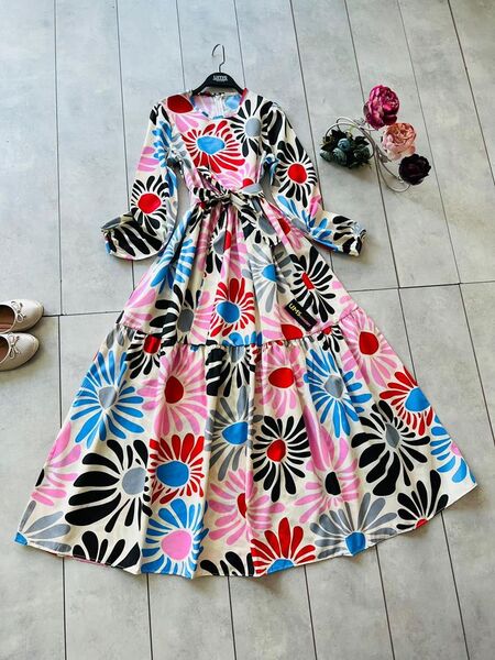 EKİNEZYA DESENLİ MEVLANA ELBİSE D4-2249-16-GÜL - 1