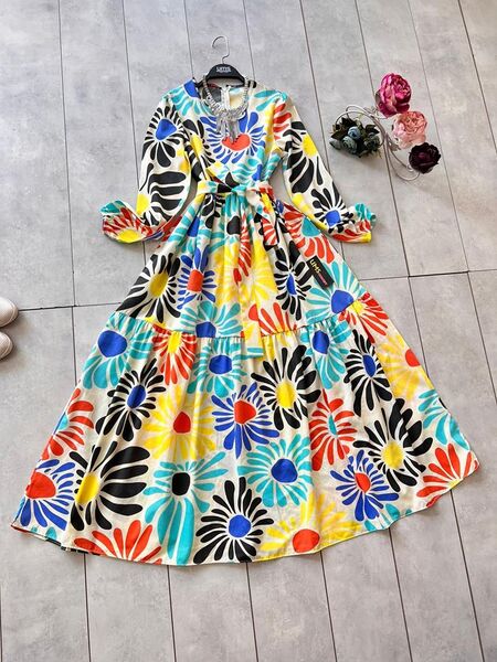 EKİNEZYA DESENLİ MEVLANA ELBİSE D4-2249-23-SARI - 1