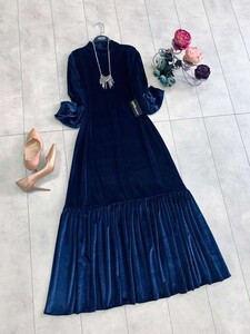 ELA YARIM BOĞAZLI KADİFE ELBİSE B10-1- 2227-12-LACİVERT - 
