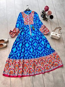 ELAN DESENLİ PATLI YARIM DÜĞMELİ SALAŞ ELBİSE D2-2303-14-SAKS - 1