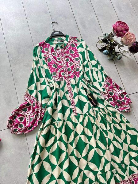 ELAN DESENLİ PATLI YARIM DÜĞMELİ SALAŞ ELBİSE D2-2303-54-BENETTON - 1