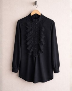 ELCEJA ÖNÜ GÜPÜRLÜ GÖMLEK 23346-01-SİYAH - 1