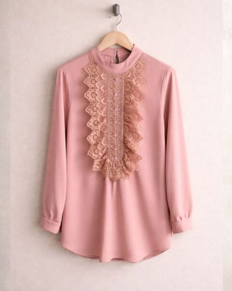 ELCEJA ÖNÜ GÜPÜRLÜ GÖMLEK 23346-05-PUDRA - 1