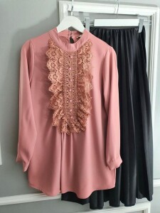 ELCEJA ÖNÜ GÜPÜRLÜ GÖMLEK 23346-05-PUDRA - 