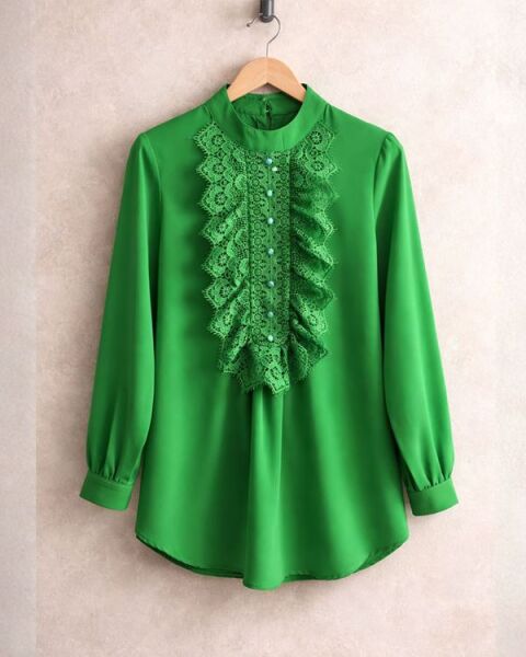 ELCEJA ÖNÜ GÜPÜRLÜ GÖMLEK 23346-07-YEŞİL - 1