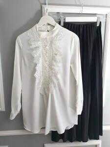 ELCEJA ÖNÜ GÜPÜRLÜ GÖMLEK 23346-20-BEYAZ - 
