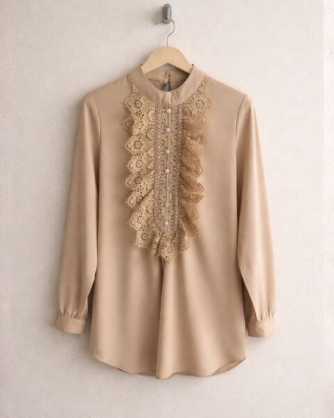 ELCEJA ÖNÜ GÜPÜRLÜ GÖMLEK 23346-34-BEJ - 1