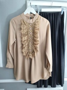 ELCEJA ÖNÜ GÜPÜRLÜ GÖMLEK 23346-34-BEJ - 