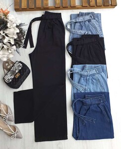 ELDİ BELİ KEMERLİ LASTİKLİ BOL PAÇA KOT PANTOLON A5-0-6054-01-SİYAH - 