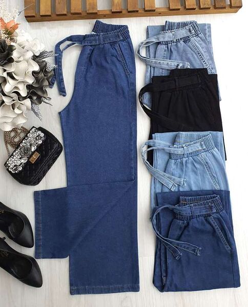 ELDİ BELİ KEMERLİ LASTİKLİ BOL PAÇA KOT PANTOLON A5-0-6054-57-KOYU KOT - 1
