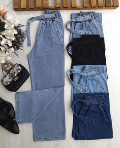 ELDİ BELİ KEMERLİ LASTİKLİ BOL PAÇA KOT PANTOLON A5-0-6054-69-KAR MAVİ - 